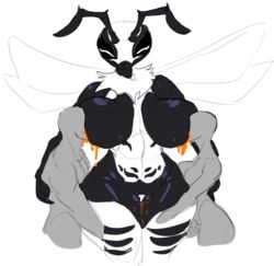 antennae_(anatomy) anthro arthropod artlegionary bee big_breasts bisexual bodily_fluids breast_sucking breasts compound_eyes constance_(artlegionary) faceless_female faceless_human faceless_male female food genital_fluids genitals group honey_(food) huge_breasts human human_on_anthro hymenopteran insect_wings insects interspecies lactating lactation larger_anthro larger_female male mammal mandibles neck_tuft non-mammal_breasts nude pussy pussy_juice simple_background size_difference smaller_female smaller_human smaller_male spread_wings sucking thick_thighs trio tuft white_background wide_hips wings