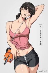 armpits big_breasts black_hair black_hair_female chainsaw_man cleavage crazy_eyes crazy_girl crazy_smile evil_smile midriff mikeypieart mitaka_asa red_eyes sadistic sadistic_girl sadistic_smile seductive seductive_gaze seductive_pose shadowed_eyes smiling_at_viewer toned_female yoru_(chainsaw_man)