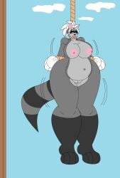 anthro asphyxiation big_breasts big_hips blear_the_raccoon cartoony chubby_belly chubby_female corpse dead dead_eyes death female female_death furry gray_body gray_fur hanged marlon64 microsoft_paint murdered naked_female naked_gloves nude_outside ponytail pussy_juice raccoon_girl solo_female tears tied_arms tied_hair tongue_out white_background white_fur white_hair