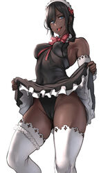 1girls :p bare_shoulders black_hair black_panties blue_eyes cameltoe dark-skinned_female dark-skinned_maid_(pepe_(jonasan)) dark_hair dark_skin dress dress_lift eyebrows frilled_skirt legwear lifted lifted_by_self lifting maid maid_dress maid_headdress maid_outfit maid_uniform nipple_bulge nipples nipples_visible_through_clothing no_bra original panties pepe_(jonasan) simple_background thick_thighs thighs tight_clothes tight_clothing tight_fit tongue tongue_out updress white_background white_headdress white_legwear