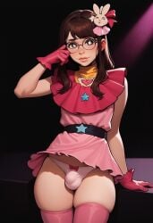 ai_generated brown_eyes brown_hair bulge civitai claire_(truep81) cosplay femboy glasses hair_ornament heart_symbol hoshino_ai hoshino_ai_(cosplay) long_hair oshi_no_ko panties pink_dress pink_gloves star_(symbol) star_shaped_pupils thighhighs thighs trap truep81_(artist)