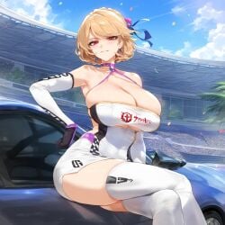 1girls ai_generated azur_lane big_breasts blonde_hair breasts female female_focus huge_breasts large_breasts mature_female prince_of_wales_(azur_lane) race_queen red_eyes thick_thighs thighs