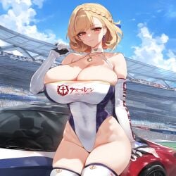 1girls ai_generated azur_lane big_breasts blonde_hair breasts female female_focus huge_breasts large_breasts mature_female prince_of_wales_(azur_lane) race_queen red_eyes thick_thighs thighs