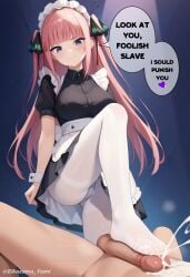 1girls ai_generated crush cum cumshot dirty_talk elkazama_yumi feet female femdom foot_fetish footjob go-toubun_no_hanayome nakano_nino tights trample