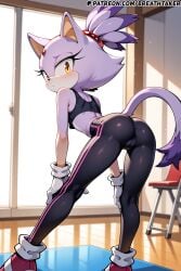 ai_generated blaze_the_cat breathtaker female_only furry furry_female furry_only gym leaning_forward presenting_ass purple_fur purple_hair sonic_(series) sonic_the_hedgehog_(series) sportswear yellow_eyes yoga_pants