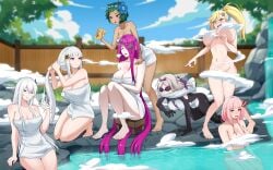 6+girls abirdeer absurdres aged_up angry bathhouse blonde_hair blue_eyes blue_sky blush breasts brown_eyes carmilla_(re:zero) cloud convenient_censoring daphne_(re:zero) drying drying_hair echidna_(re:zero) feet fence flower goggles green_hair grey_hair hair_between_eyes hair_flower hair_ornament hair_over_one_eye highres jewelry large_breasts leaves long_hair medium_breasts minerva_(re:zero) multiple_girls on_floor onsen pink_eyes pink_hair ponytail pool poolside purple_eyes purple_hair re:zero_kara_hajimeru_isekai_seikatsu red_eyes rock satella_(re:zero) sekhmet_(re:zero) sharp_teeth short_hair side_ponytail sitting size_difference sky smile steam steam_censor teeth thick_thighs thighs towel towel_around_waist tree typhon_(re:zero) water wet white_hair wide_hips