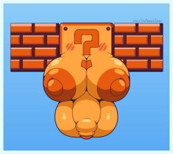 areolae backsack balls big_balls big_breasts big_penis blush breasts breasts_out brick bricks cock foreskin mario_(series) orange_nipples penis puffy_nipples question_block question_mark super_mario_bros. thisnameistaken uncircumcised uncut