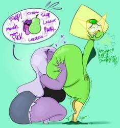 2girls amethyst_(steven_universe) analingus ass ass_eating ass_focus ass_grab ass_worship big_ass big_breasts biting_lip bottom_heavy breasts bubble_butt cartoon_network eating_ass face_in_ass fat_ass female_only females green_skin huge_ass hyper hyper_ass kneeling large_ass large_breasts multiple_girls oral_sex ota_(artist) peridot_(steven_universe) purple_skin rimming shortstack squatting steven_universe steven_universe_future thick_ass thick_thighs tongue tongue_out visor wide_hips yuri