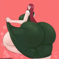 ass bubble_butt clothed dress dress_inside_ass female kushina_uzumaki mature mature_female mature_woman milf mother naruto nimebooty showing_ass standing uzumaki_kushina