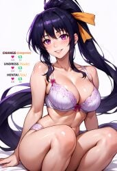 1girls ai_generated akeno_himejima artist_name black_hair breasts female hair_ribbon high_resolution high_school_dxd highres lingerie ponytail stable_diffusion underwear waifuscans418