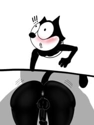 !!! anus ass ass_jiggle backsack bent_over big_ass black_anus black_balls black_body black_fur black_hair black_penis blush dat_ass domestic_cat dreamworks feline felix_the_cat felix_the_cat_(series) frenulum furry genitals glans humanoid imminent_sex kabeshiri male mammal penis rear_view reverse_gloryhole solo teapot_(body_type) through_wall