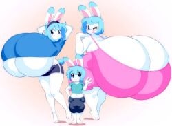 1boy 2girls age_difference angstrom anthro arched_back bbw blue_eyes blue_hair blush bottom_heavy breasts_bigger_than_head brother_and_sister bulge bulge_through_clothing bunny bunny_ears cleavage hyper hyper_breasts hyper_penis larger_female looking_at_viewer marco_(angstrom) marie_(angstrom) milf molly_(angstrom) mother_and_daughter mother_and_son petite rabbit size_difference skindentation smaller_male tight_clothing top_heavy underboob white_fur wink