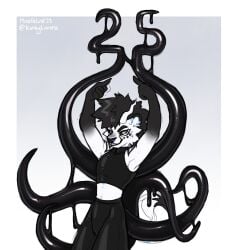 2023 anthro black_bottomwear black_bra black_clothing black_goo black_pants black_sports_bra black_tentacles black_underwear bottomwear bra clothing dominant dominant_anthro dominant_male felid gesture hand_gesture hi_res lion looking_at_viewer maefeline male mammal pantherine pants pointing pointing_up slim_anthro slim_dom slim_male solo sports_bra tentacle underwear