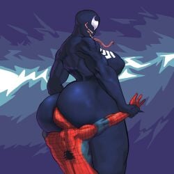 1boy 1girls antiheroine ass big_ass big_breasts big_butt bigger_female breasts domination female female_dominating_male female_domination female_focus femdom height_difference hero larger_female long_tongue male marvel marvel_comics peter_parker quattrant sharp_teeth she-venom shorter_male size_difference smaller_male spider-man superhero symbiote tongue tongue_out venom_(marvel)