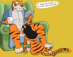 anthro chair clothing cup disney duo felid fellatio female flaminhotcheatoes fur furniture harmond male male/female mammal newspaper nipples on_ground oral orange_body orange_fur pantherine penile reading redout robe sex shere_khan striped_body striped_fur stripes talespin tiger