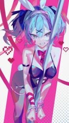 blue_hair gray_eyes hatsune_miku heart heart_eyes pink_eyes pink_hair rabbit_hole_(deco*27/caststation) rabbit_hole_(vocaloid) ribbon twintails vocaloid