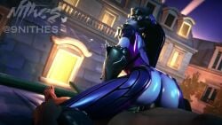 1boy 1girls animated ass ass_jiggle big_ass blue_skin clothed_sex clothing dark-skinned_male girl_on_top nithes overwatch penetration purple_hair reverse_cowgirl_position sex sex_from_behind shorter_than_30_seconds sound tagme uncensored video voice_acted widowmaker