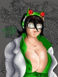 1girls alternate_color alternate_version alu-chan alucard_belmont bbw cat_ears cat_ears_headphones cleavage cosplay dark_circles dark_hair eye_bags female female_only freckles freckles_on_breasts freckles_on_face glasses green_eyes green_shirt headphones headset human large_breasts no_bra open_clothes open_shirt plump plump_breasts pout pouting shiny_skin shirt short_hair sole_female suit tired_eyes white_suit yakuza_(series)