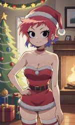 accurate_art_style ai_generated alraune ass bigmic145 breasts christmas christmas_hat christmas_outfit dress female female_only fur_trim netflix ramona_flowers red_hair scott_pilgrim scott_pilgrim_takes_off stockings thighhighs