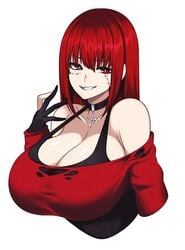 1girls big_breasts camui_kamui_(hz_666v) choker cleavage female female_only gloves huge_breasts light-skinned_female light_skin original red_hair scars seductive seductive_eyes seductive_look seductive_smile smug smug_face solo stitched stitches top_heavy voluptuous