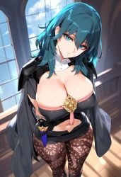 1girls ai_generated big_breasts breasts byleth_(fire_emblem) byleth_(fire_emblem)_(female) female female_focus fire_emblem fire_emblem:_three_houses green_eyes green_hair huge_breasts large_breasts light-skinned_female looking_at_viewer mature_female