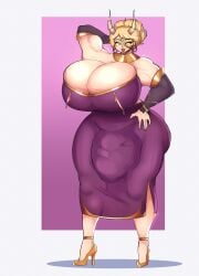 1futa alternate_version_available bulge_through_clothing dress futanari horns hyper hyper_breasts hyper_penis jeelbyart looking_at_viewer muscular_futanari solo_futa tagme