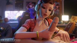 1boy 1girls 3d animated big_dick big_penis breasts circumcised cruiser_d.va d.va faceless_male female grand_cupido handjob male overwatch semi-erect sex sound straight tagme teasing video