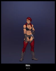 2d abs bare_midriff belt biceps big_breasts boots breasts busty choker cleavage female female_focus female_only full_body garter_belt hourglass_figure jiggeh josef_axner kira_(mortal_kombat) large_breasts makeup mortal_kombat navel panties red_hair solo standing stockings tagme toned toned_female wide_hips