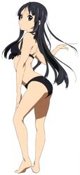 1girls bikini black_bikini black_hair feet female female_only horiguchi_yukiko k-on! long_hair looking_at_viewer mio_akiyama_(k-on!) open_mouth presenting solo swimsuits