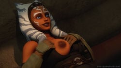 1girls ahsoka_tano alien areolae bar blue_eyes cantina chair clothed clothing crossbowpussycat facial_markings female flashing flashing_breasts happy headband indoors large_ass looking_at_another male medium_breasts nipples one_breast_out orange_skin parted_lips presenting presenting_breasts prostitution robe sitting smile smirk star_wars straight stripping teeth the_mandalorian togruta vambraces