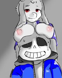 absurd_res anthro bone boob_hat bovid breasts caprine female goat hi_res humanoid male male/female mammal nude nyanhan sans skeleton toriel undertale video_games