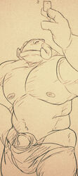 1boy alien bara disney gantu half-dressed half_naked lilo_and_stitch male male_only muscular nipples pecs penis solo staticlustdemons taking_selfie thick_penis topless wuffinarts