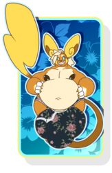 absurd_res alolan_raichu anthro big_bulge big_nipples blue_sclera bulge clothed clothing colored_nails gloves_(marking) hair hi_res huge_bulge huge_tail hyper hyper_bulge kokoro-doll male markings nails nintendo nipple_piercing nipples orange_body overweight piercing pokémon_(species) pokemon pokemon_(species) pomme_(kokoro-doll) ponytail raichu regional_form_(pokemon) smile solo tan_body underwear underwear_only video_games yellow_eyes yellow_nails