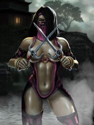 2004 2d abs action_pose armlet athletic athletic_female big_breasts black_hair bracelet breasts breasts_out brown_hair busty cleavage covering_breasts eyeliner eyeshadow female female_focus female_only hair_over_one_eye hourglass_figure large_breasts long_fingernails long_hair makeup mileena mortal_kombat mortal_kombat:_deception nail_polish navel official_art pinup pinup_pose pose posing sideboob skimpy skimpy_clothes solo standing sweat sweatdrop thigh_boots toned toned_female topless topless_female underboob veil wide_hips