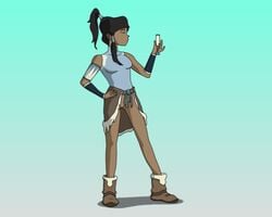 1girls animated armwear avatar_legends casual clothing dark_skin drinking emmapresents exposed_pussy female footwear human korra nickelodeon peeing pissbending small_breasts smooth_skin the_avatar the_legend_of_korra urination urine water_tribe waterbending watersports