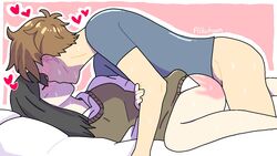 1boy 1girls black_hair blush brown_hair closed_eyes clothing female hand_mark heart hero_(omori) japanese_female kissing long_hair male mari_(omori) mexican_male omori penetration piikuhyan sex shirt slap_mark spread_legs straight sweat sweater_vest vaginal_penetration vest white_shirt