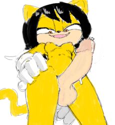 anthro balls black_hair breasts cat_ears cat_tail dickgirl fangs furry futa_only futanari gloves hair hand_on_hip honey_the_cat intersex nude orange_eyes precum sega smekbo sonic_(series) tail yellow_fur