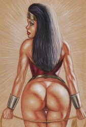 1girls ass black_hair bubble_butt busty butt dat_ass dc dc_comics diana_prince edithemad eyeshadow female female_focus female_only hourglass_figure lipstick long_hair looking_at_viewer looking_back makeup pussy rear_view rope solo solo_female solo_focus superheroine tagme traditional_media_(artwork) vulva wide_hips wonder_woman wonder_woman_(series) wrist_cuffs