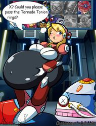 alia android bbw belly_button big_breasts blonde_hair blue_eyes blush capcom chubby chubby_female hand_on_belly konekoryu long_hair mega_man mega_man_x signature stuffing volt_catfish vore weight_gain