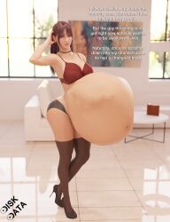 1girls 3d belly big_belly big_breasts bra breasts diskdata female high_heels panties same_size_vore text vore