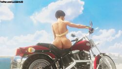 1girls 3d ass beach big_ass black_hair dark-skinned_female dark_skin female female_only lucidarts3d motorcycle overwatch pharah solo