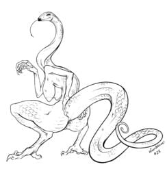 anthro anus breasts claws crouching digitigrade female forked_tongue genitals half-closed_eyes lips long_neck long_tail long_tongue long_torso looking_at_viewer mature_anthro mature_female monochrome narrowed_eyes non-mammal_breasts nude pussy reptile sagging_breasts scales scalie simple_background skinny smile snake snake_humanoid solo tail_grab thick_lips tongue tongue_out velvetdelusion white_background wide_hips