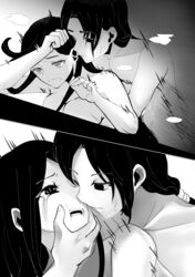 1boy 1girls ambiguous_penetration breasts cleavage comic doggy_style long_hair looking_at_another male/female moaning monochrome naked naruto naruto_shippuden ponytail sex straight tears tied_hair uchiha_itachi uchiha_izumi