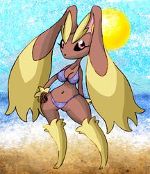 breasts brown_fur color covered_breasts female female_only front_view fur furry furry_breasts furry_ears long_ears lopunny nintendo open_eyes pink_eyes pokemon pokemon_(species) solo the_brave