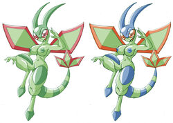 alternate_color anthro areolae belly_button big_breasts female flygon nipples pokemon pokemon_(species) shiny_flygon shiny_pokemon tail the_brave thick_thighs wings