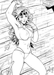 1girls anna_marie big_breasts bikini black_and_white breasts clothes female female_only hair headband long_hair marvel marvel_comics mutant nipples raised_arm rogue_(x-men) solo straight_hair superheroine swimsuit tagme theboo x-men