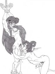 2boys balls black_and_white black_hair blowjob bondage dark_hair fellatio inuyasha inuyasha_(character) jakotsu long_hair male male_only nude nude_male oral oral_sex penis sex testicles trainer_(artist) uncensored yaoi