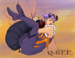 artist_request bee bee_girl bestiality capcom clothed_sex clothing darkstalkers dominant_feral female_on_feral fly highres insect_girl insect_wings insectophilia insects interspecies missionary missionary_position q-bee small_breasts torn_clothes vaginal_penetration zoophilia