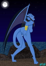 1girls blue-skinned_female blue_skin disney fab fab3716 female female_only gargoyles humanoid masturbation moon nipples obsidiana pussy solo tagme tail_insertion vaginal_insertion wings