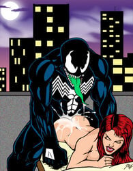 1boy 1girls cheating cheating_girlfriend cum doggy_style female from_behind green_tongue light-skinned_female light_skin male marvel mary_jane_watson red_hair smooth_skin spider-man_(series) straight symbiote venom_(marvel) wildpegasus13